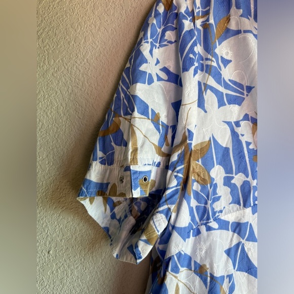 Alia Blue White Tropical Floral Embroidered Aloha Collared Short Sleeve Top 22W - Picture 2 of 8